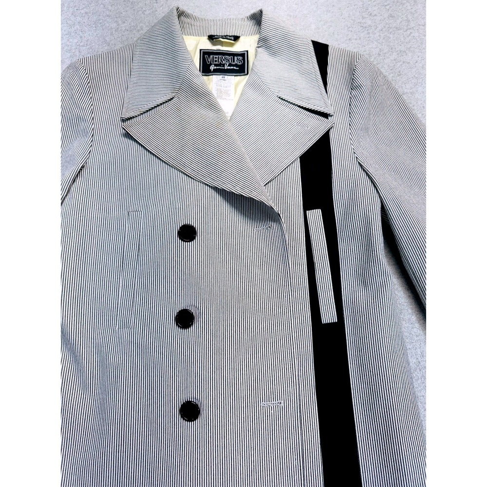 Versus Gianni Versace Caban Jacket Sz 52 Black Pinstripe Double Breasted NWT 90s - Picture 3 of 16